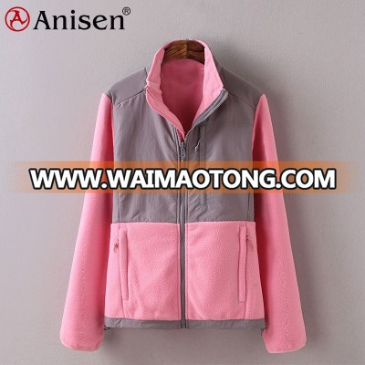 wholesale fashion winter clothing pink custom zipper-up fleece women jackets