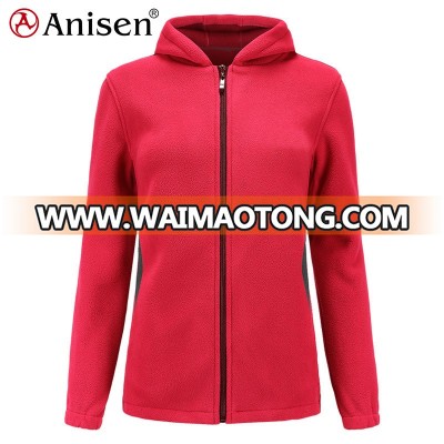 red polar fleece thermal hooded winter jacket for women