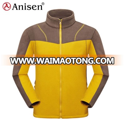 factory direct yellow and brown splicing outdoor fleece zipper-up winter men jacket