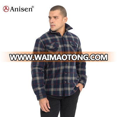 wholesale custom check winter fleece lining polar shirt jacket men